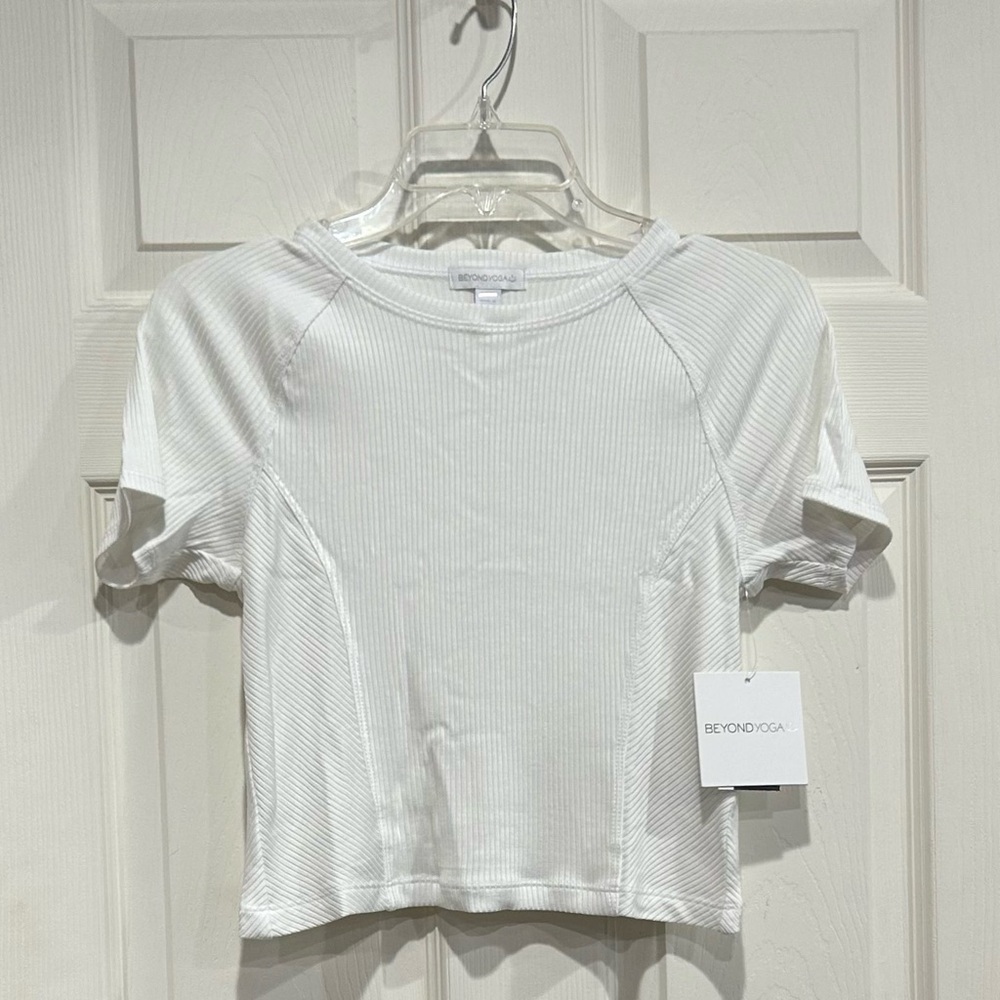 Beyond Yoga Women's XL Silhouette Cropped Tee White NWT RIbbed Fabric